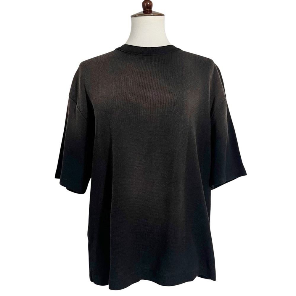 Zara Mens Short Sleeve Knit Ombre Faded Cotton‎ Sweater Black Brown Size Small